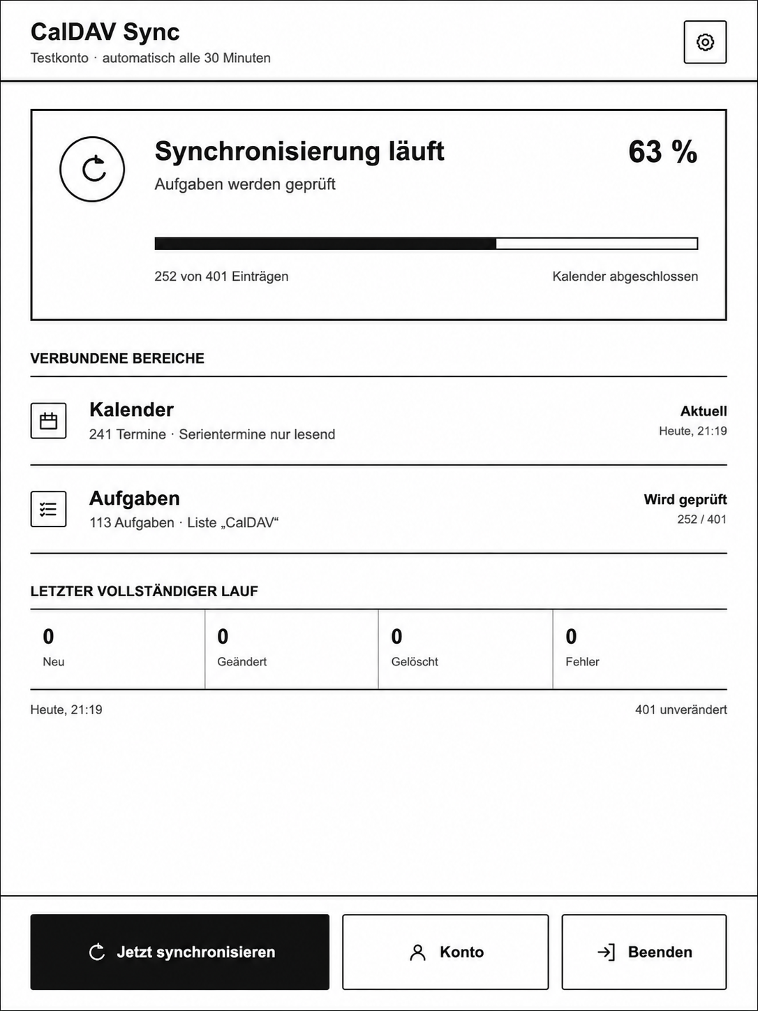 Synchronization status in Supernote CalDAV